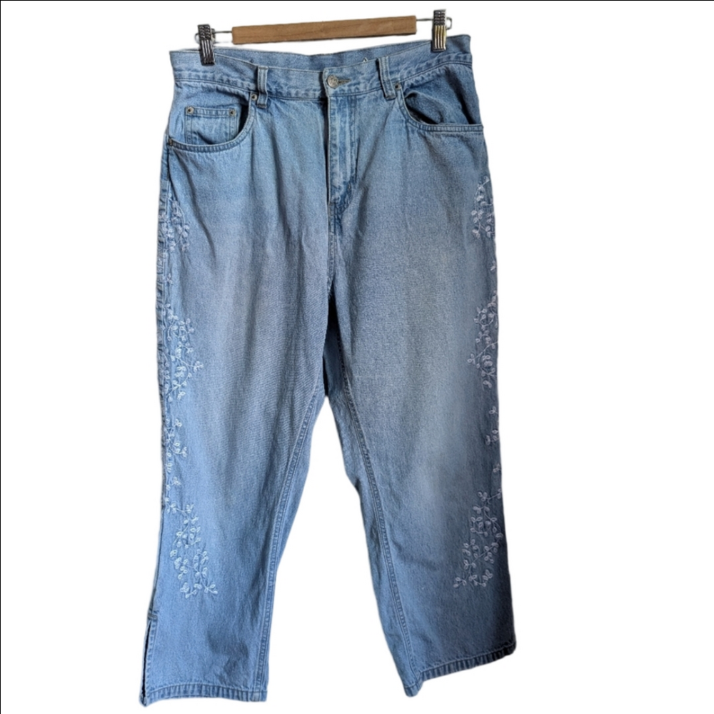 BILL BLASS VINTAGE Light Wash Cotton Embroidered Bohemian Cropped Jeans 10